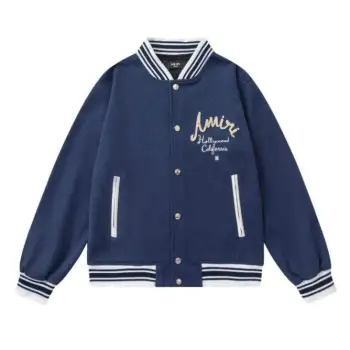 Amiri Navy Blue Varsity Jacket With Embroidered Logo And Striped Details #A54437