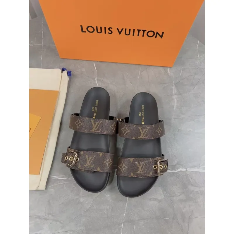 Louis Vuitton Brown Monogram Canvas Bom Dia Flat Slides #A50539