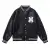 AMIRI Black Leather Bomber Jacket With Iconic Logo And Varsity Stripe Details #A54436