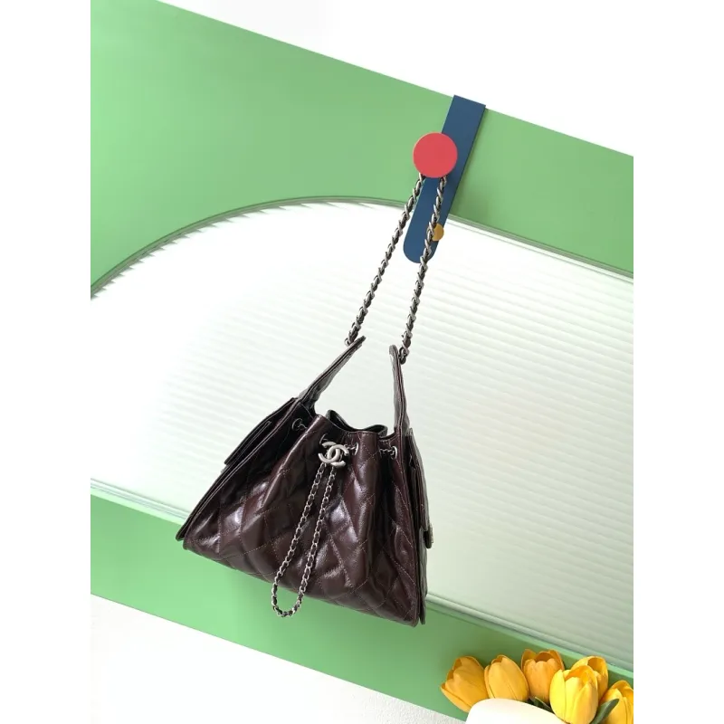 Chanel Quilted Hobo Drawstring Bucket Bag 20-22-12.5cm #A63815