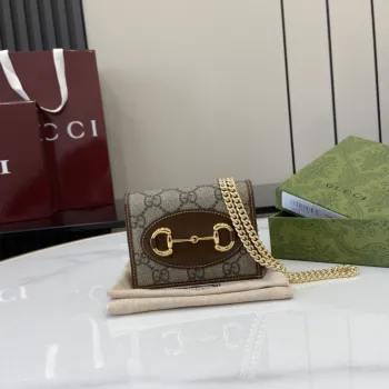 Gucci Mini Shoulder Bag with GG Canvas, Gold Double G Hardware & Chain Strap, Luxury Vintage-Inspired Design for Women #A56007