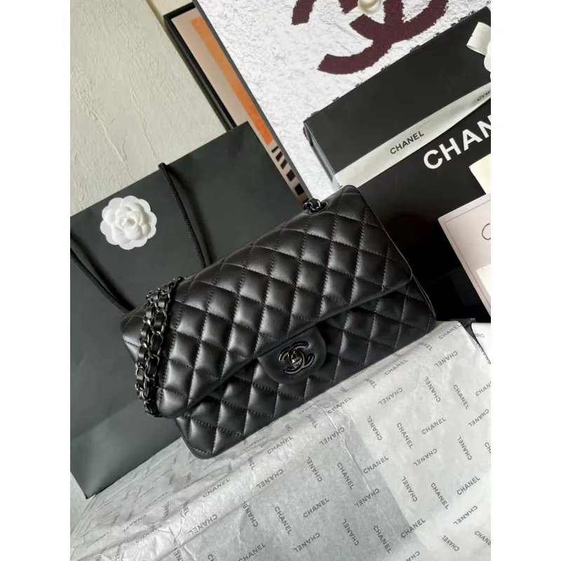 Chanel CC Black Quilted Lambskin Medium Classic Double Flap AAA+ Shoulder Bag #A54424