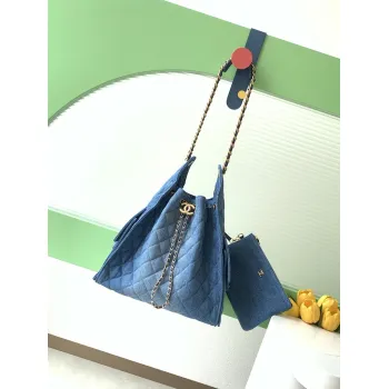 Chanel AS5293 Denim Quilted Hobo Bag with Chain Strap Size 30-26-14 #A62898