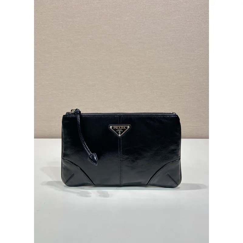 Elegant Black Prada Leather Clutch With Iconic Logo For Timeless Fashion Looks #A49962