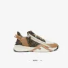 Fendi Flow Trainers Brown FF jacquard and beige leather low-tops #A61128