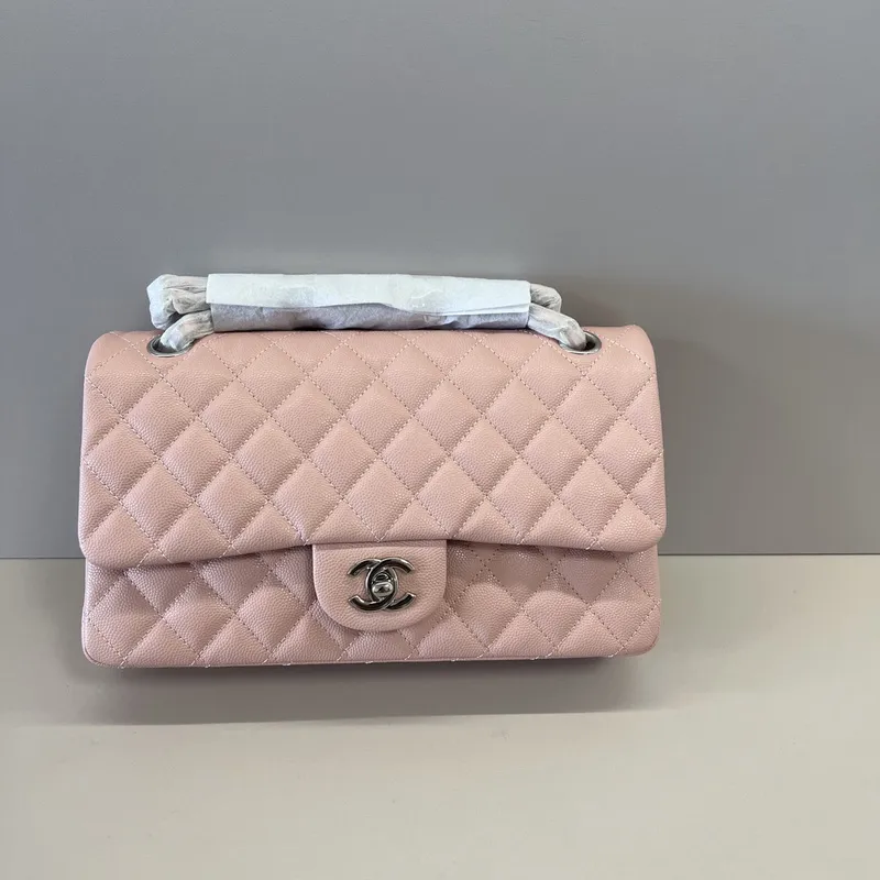 Authentic Chanel Classic Flap Bag in Light  Caviar Leather good Hardware  Wide 25cm #A54378