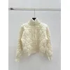 2025 D-ior Ecru Cannage Knit Cropped Zip-Up Cardigan #A54549 2025 D-ior Ecru Cannage Knit Cropped Zip-Up Cardigan #A54549