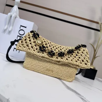 Loewe Medium Ola Raffia & Leather Shoulder Bag, 26 x 13 x 18 cm #A63229