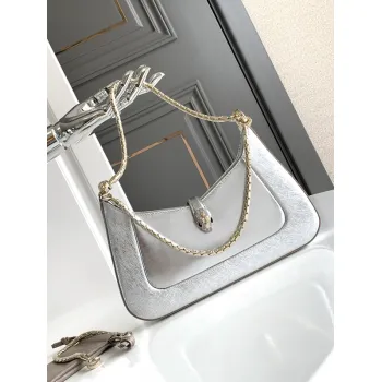 Bvlgari Serpenti Metallic Silver Handbag With Iconic Chain Strap #A51657