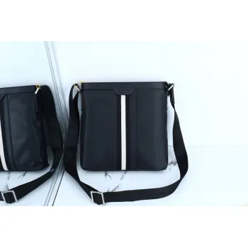 Bally Black Leather Crossbody Bag With Signature Stripe For Modern Elegance #A51671