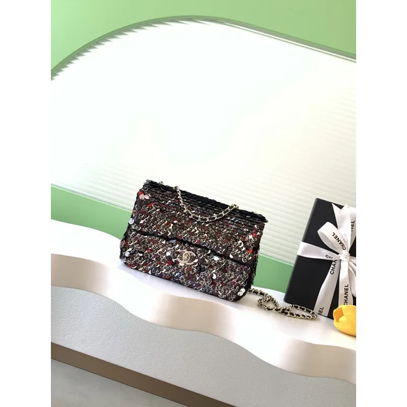 2026 Chanel SO BLACK Sequin Bag Sparkly Double C  Edgy  Cool Perfect for Fall Winter #A60145
