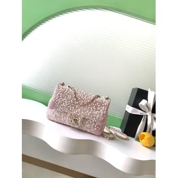 Chanel Pink Crystal Embellished Evening Bag 13x21x8cm #A64993