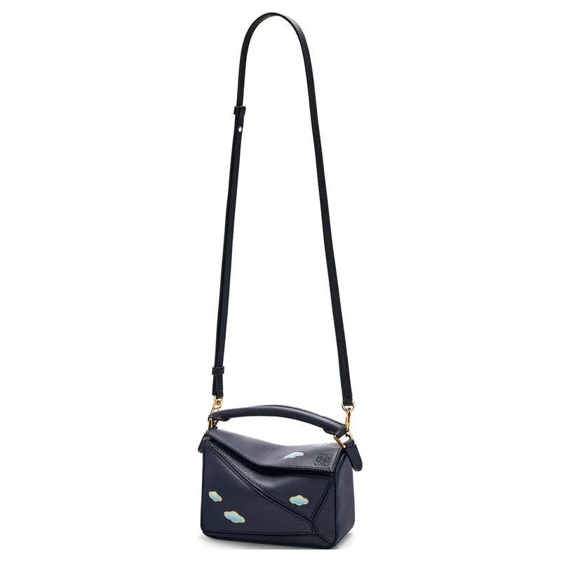 Loewe Puzzle Bag Small Navy Blue Leather with Cloud Design Accents #A50945