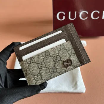 Gucci 856561 Card Case - GG Supreme Canvas & Leather (Black/Beige) #A60530