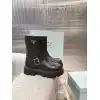 Prada Inspired Black Leather Biker Boots With Chunky Platform Sole #A54581