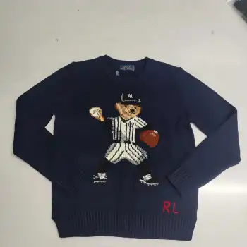 Ralph Lauren Polo Little Pony~ Autumn Winter New R Embroidered Baseball Jacket Cartoon Bear Sweater Loose Lazy Style Versatile Knitwear #A58646