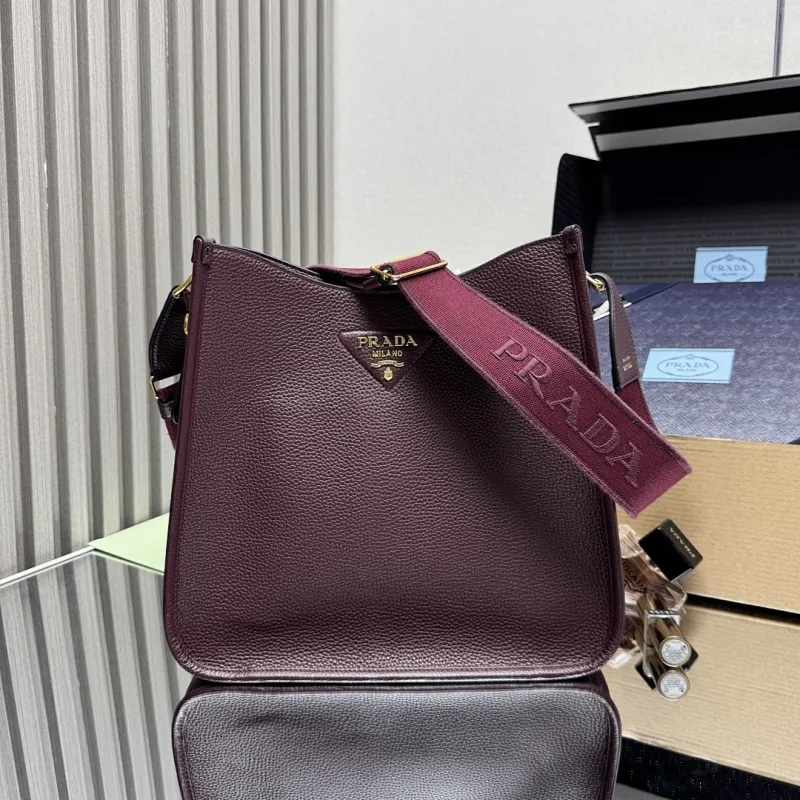 Prada 1BC073 Large Tote Bag - Burgundy Leather Crossbody Style with Adjustable Logo Strap #A59501 Prada 1BC073 Large Tote Bag - Burgundy Leather Crossbody Style with Adjustable Logo Strap #A59501