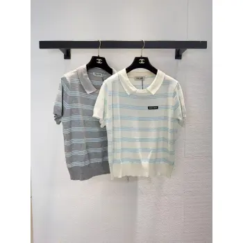 MIUMIU Monogram Knit Short Sleeve Crew Neck Blouse #A63661