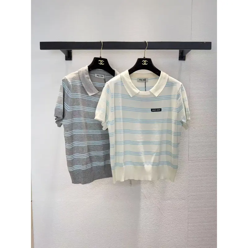 MIUMIU Monogram Knit Short Sleeve Crew Neck Blouse #A63661