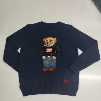 Ralph Lauren Polo Little Pony~ Autumn Winter New R Embroidered Baseball Jacket Cartoon Bear Sweater Loose Lazy Style Versatile Knitwear #A58639