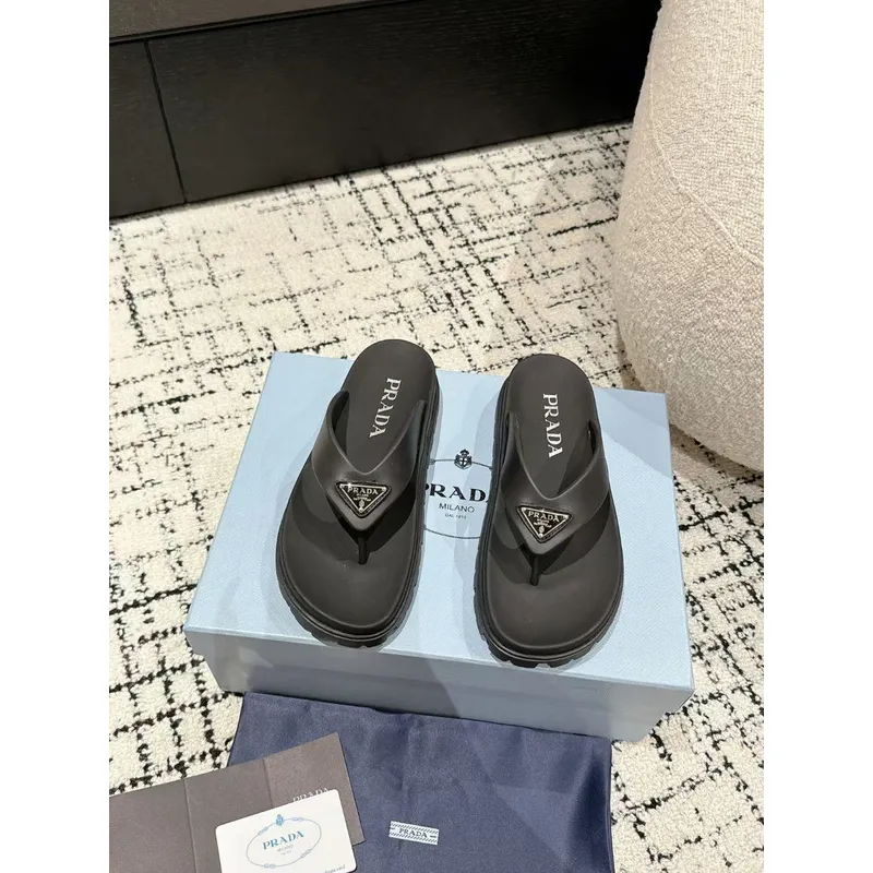 Prada Shoes for Womens Prada Slippers  Rubber Thong Sandals Black/White #A54181