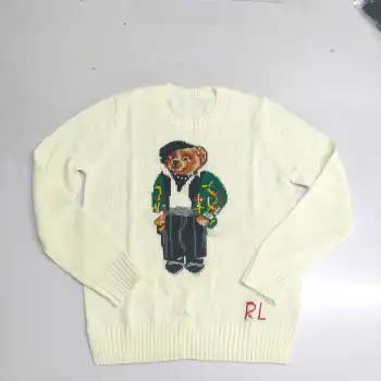 Ralph Lauren Polo Little Pony~ Autumn Winter New R Embroidered Baseball Jacket Cartoon Bear Sweater Loose Lazy Style Versatile Knitwear #A58645