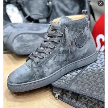 CL Redbottom New Grey/Blue Suede Genuine Leather Sneakers Shoes High Top Famous Brands Red Bottom Sneaker Shoes Men Women Causal Party Dress Wedding #9874154