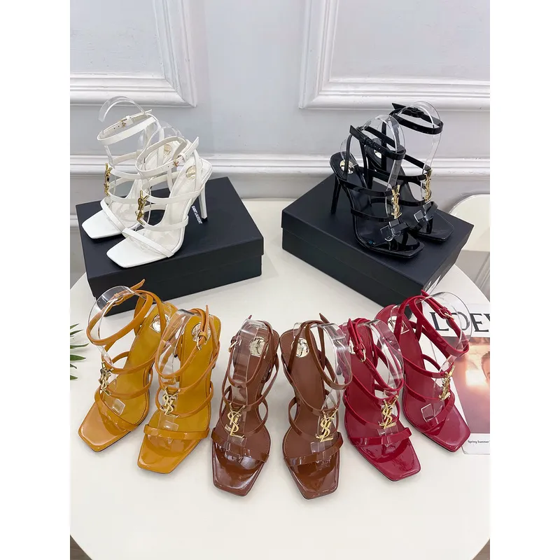 YSL Shoes for Womens Stunning YSL Yellow Patent Leather Strappy High - Heel Sandals Heel height:10.5cm #A54191