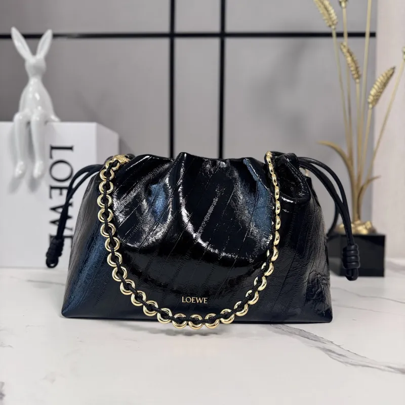 Loewe Flamenco Purse Croc-Effect Leather Shoulder Bag, 30 x 10.5 x 20 cm #A63233