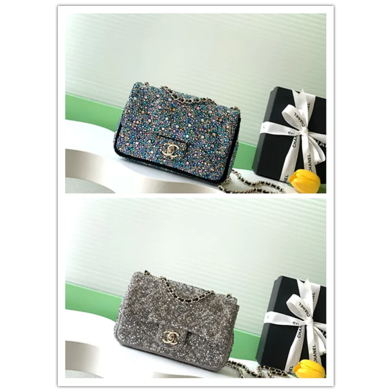 2026 Chanel Evening Bag  Dark Gray  Colorful Rhinestones  Luxurious  Stylish for Formal Events #A60146