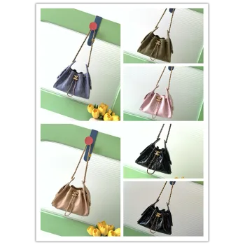 Chanel Hobo Shoulder Bag  Hippie Style Vintage Gold Coin Button Drawstring Bucket Bag #A59440