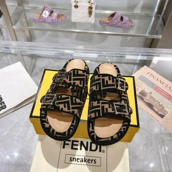 Fendi shoes for women Mauve black FF jacquard velvet slides #A49022