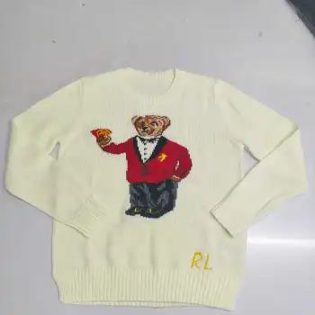 Ralph Lauren Polo Little Pony~ Autumn Winter New R Embroidered Baseball Jacket Cartoon Bear Sweater Loose Lazy Style Versatile Knitwear #A58638