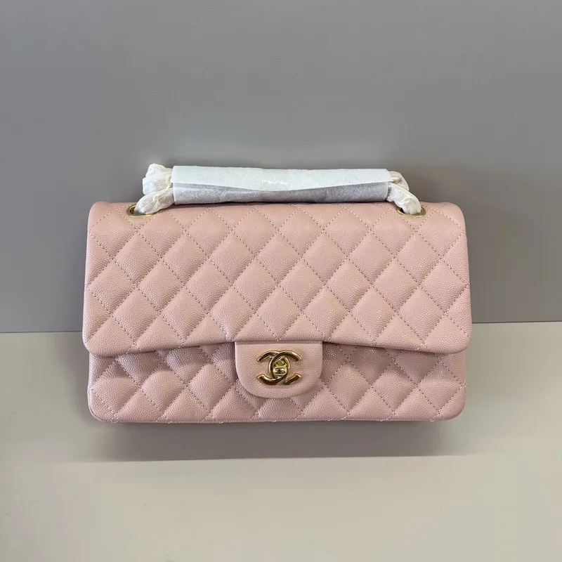 Authentic Chanel Classic Flap Bag in Light  Caviar Leather good Hardware  Wide 25cm #A54379