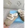 Prada Womens Shearling Lined Mule Slippers Triangle Logo Thick Sole Design for Cozy Luxury Winter Footwear #A57767