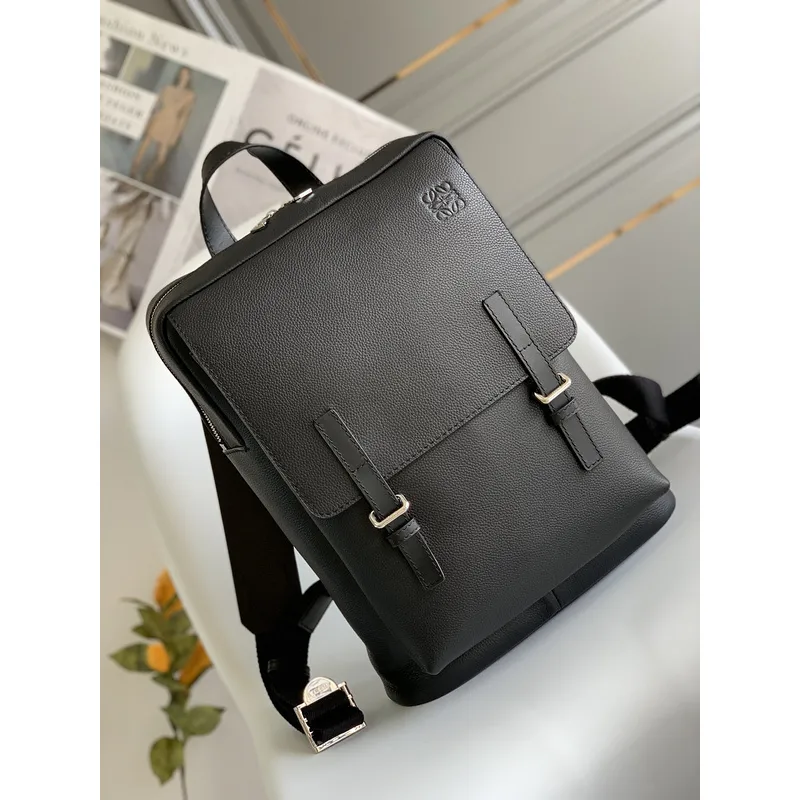 LOEWE Military backpack in soft grained calfskin Anthracite Size:39*28.5*11cm #A49107