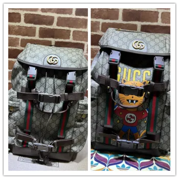 Gucci Original 690999 Backpack | Cute Cat Print GG Supreme Canvas Travel Bag #A60250