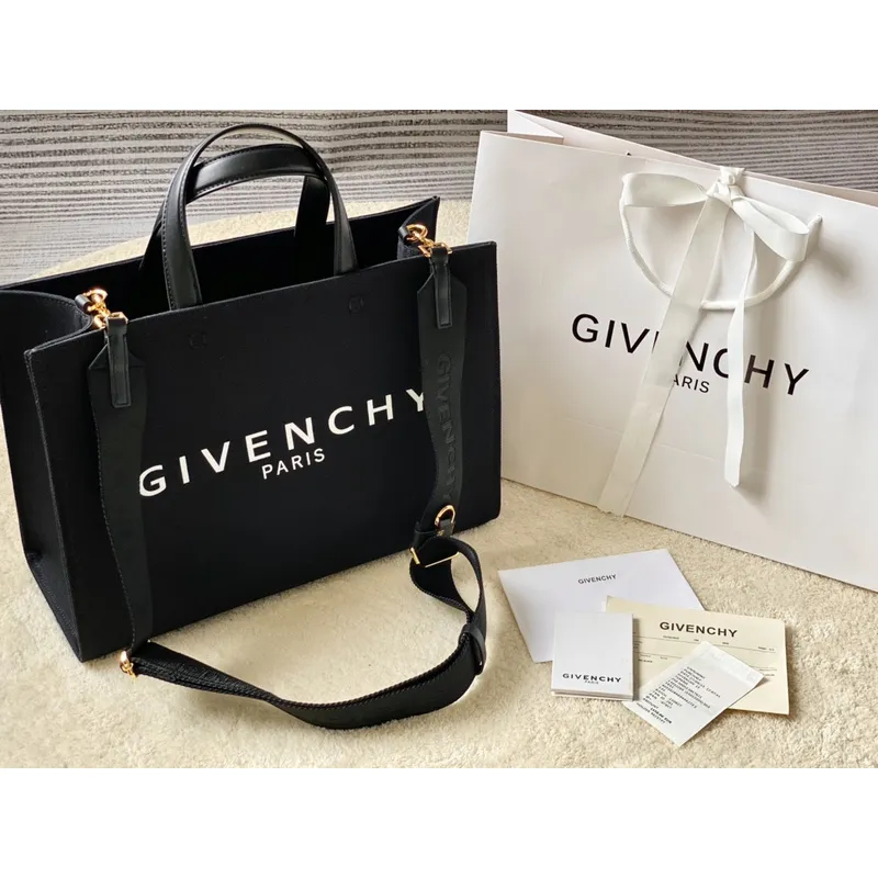 Givenchy Black Canvas Tote Bag With Branding And Gold Hardware #A52344