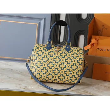 2026 Yellow Clover Pattern Blue Accents  Luxury Leather Stylish Travel  bag #A60318