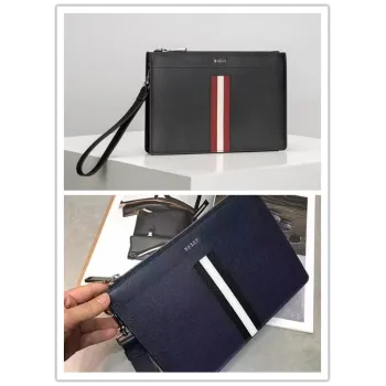 Bally Black Leather Clutch With Signature Stripe For Sophisticated Accessorizing #A51669