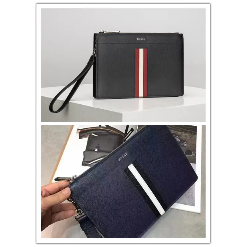 Bally Black Leather Clutch With Signature Stripe For Sophisticated Accessorizing #A51669