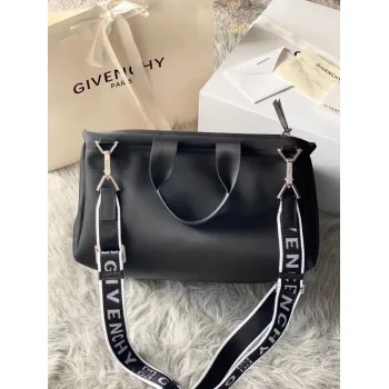 Givenchy Black Leather Top Handle Bag With Logo Webbing Strap #A52352