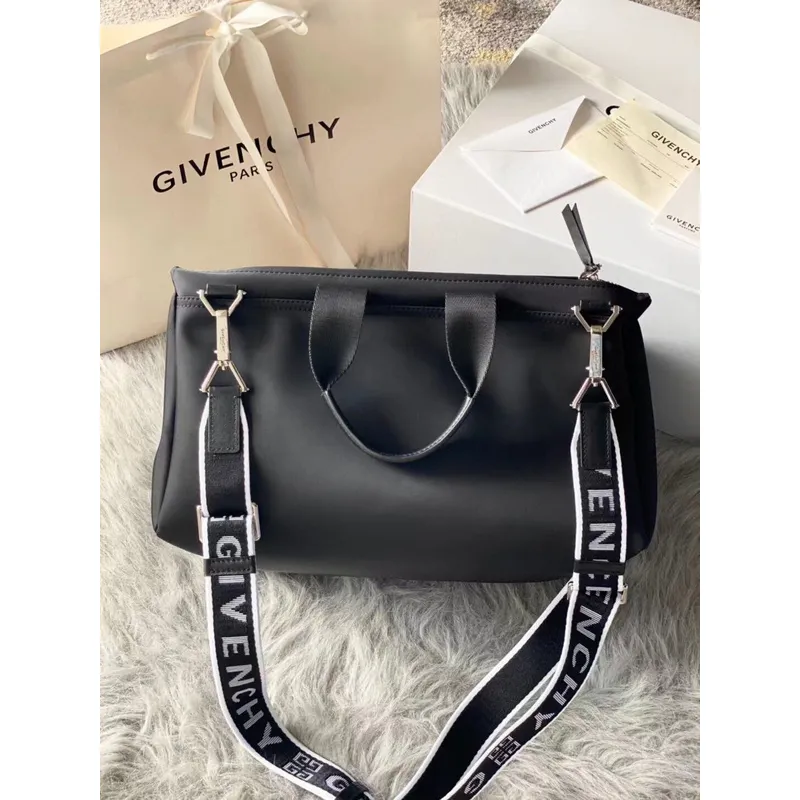 Givenchy Black Leather Top Handle Bag With Logo Webbing Strap #A52352