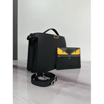 Fendi Leather Briefcase And Monster - Eye Pouch Set In Black With Yellow Accents  #A51530