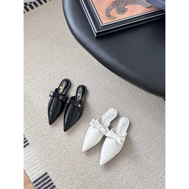 Chanel shoes for Womens Chanel Pumps Mule Chanel Couro Branca Black/White #A54183