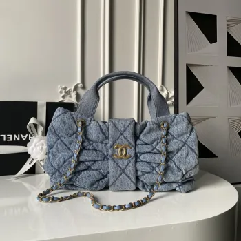 Chanel Womens Denim Handbag - Quilted Design, Blue Denim Fabric, Gold-Tone CC Logo & Chain Strap, Stylish Top-Handle Bag for Luxury Fashion #A56745
