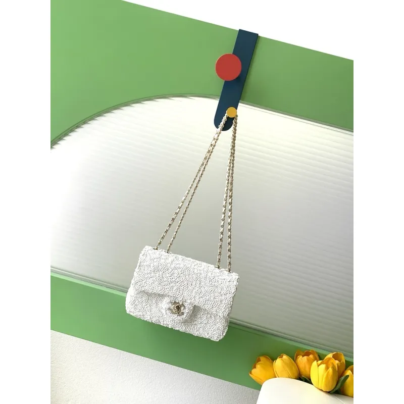 Chanel Classic Flap Tweed Chain Shoulder Bag 14-21-8cm #A63818