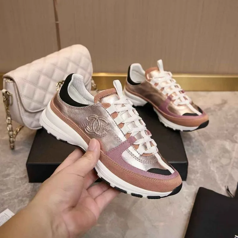 Chanel Metallic Pink Rose Gold Sneakers #A54345