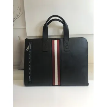 Bally Black Leather Briefcase With Iconic Stripe For Sophisticated Business Style #A51672