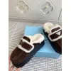 Prada Womens Shearling Lined Mule Slippers Triangle Logo Thick Sole Design for Cozy Luxury Winter Footwear #A57765